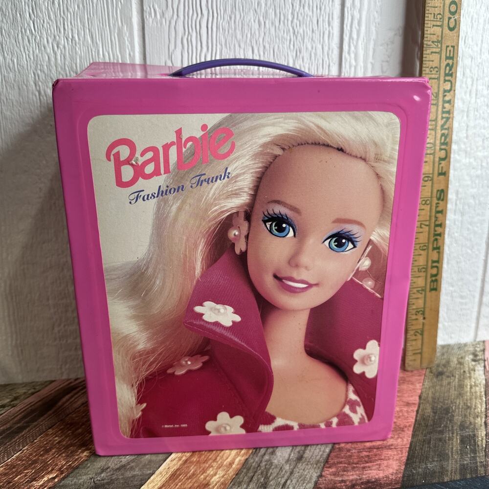 Vintage 1993 Mattel Barbie Doll Pink Fashion Vinyl Carrying Case Trunk HAS FLAW